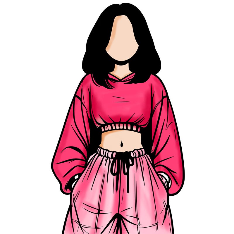 realistic girl faceless with baggy pants and a crop top