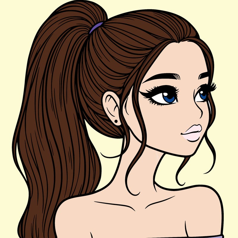 a beautiful and realistic girl with a high pony tail
