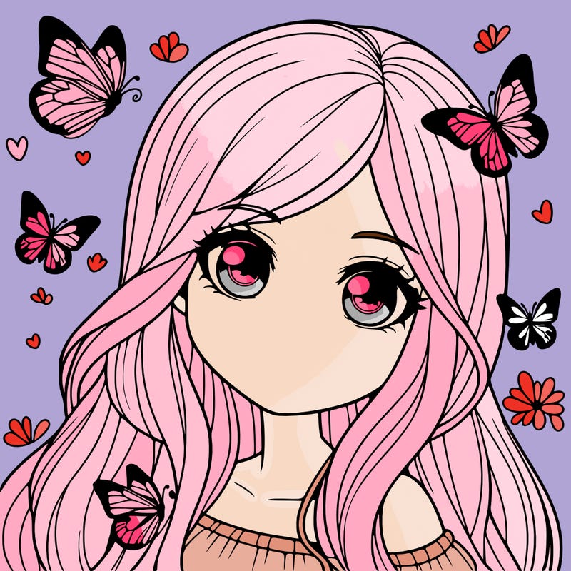 realistic girl with butterflies around her