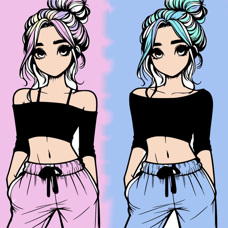 girl with croptop sweatpants hair in a bun realistic