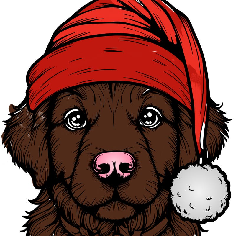 realistic dog with a christmas hat