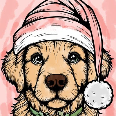 realistic dog with a christmas hat
