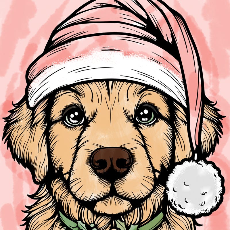 realistic dog with a christmas hat
