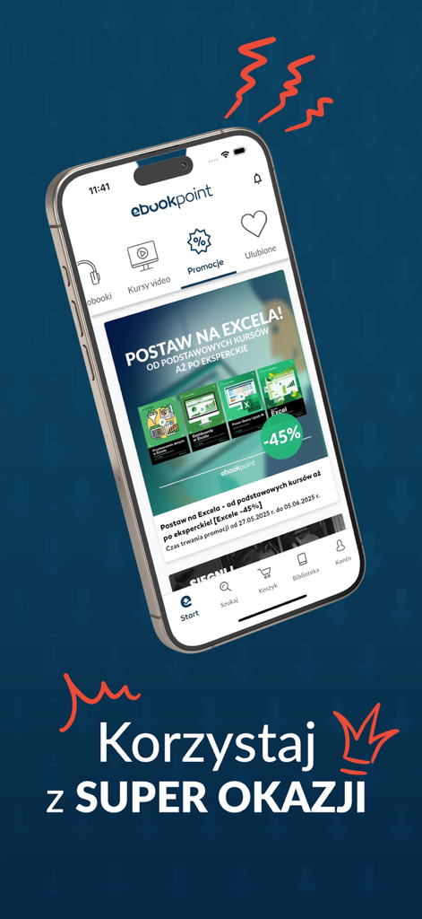 Ebookpoint - Ebookpoint mobile app interface showing a promotional banner for Excel video courses with a forty-five percent discount
