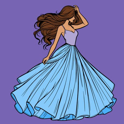 realistic woman with dress flowing in the wind