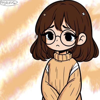 sad girl with glasses in a sweater
