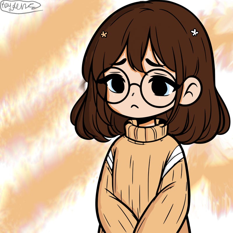 sad girl with glasses in a sweater