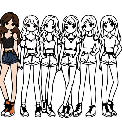 a group of girls wearing crop tops and shorts