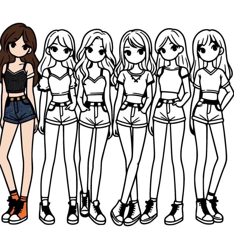 a group of girls wearing crop tops and shorts