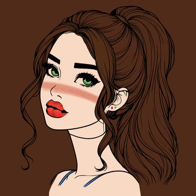 realistic girl with a ponytail on her hair and lips