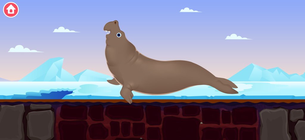 Phoca à fourrure animée dans un paysage de l'Âge de Glace du jeu éducatif Dinosaur Park 2