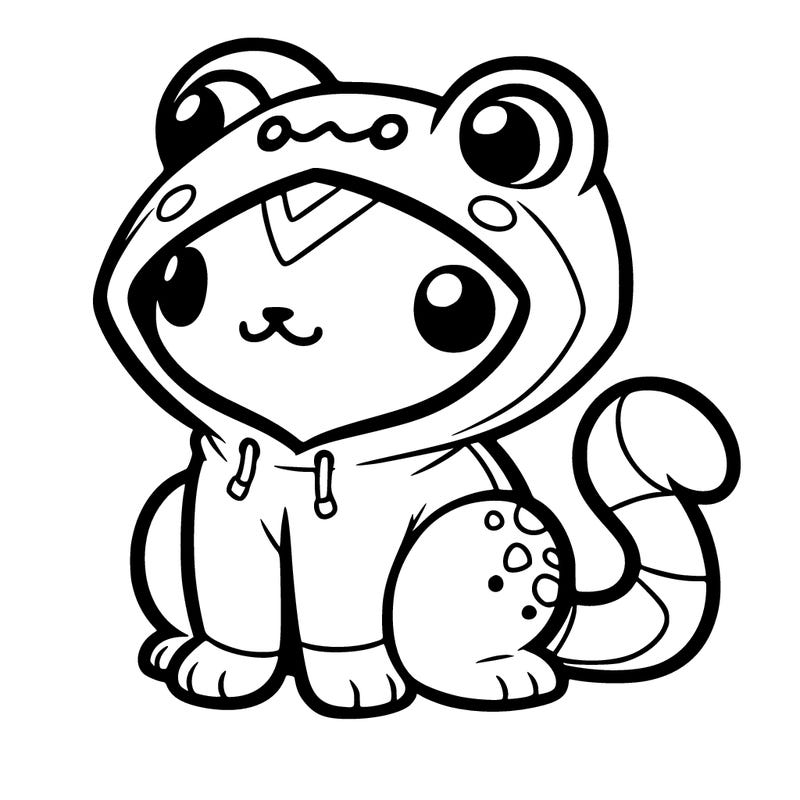 a cat that has a frog hoodie