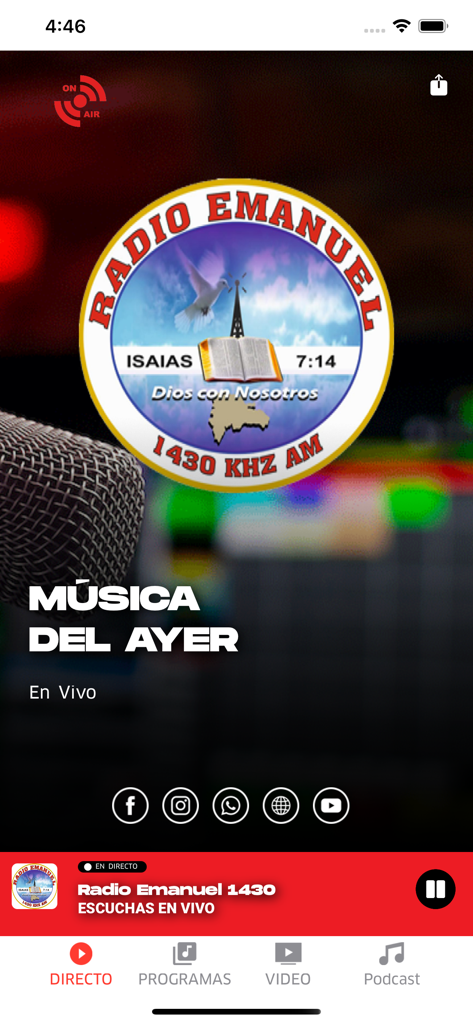 Radio Emanuel 1430 - Radio Emanuel 1430 app home screen with live broadcast player