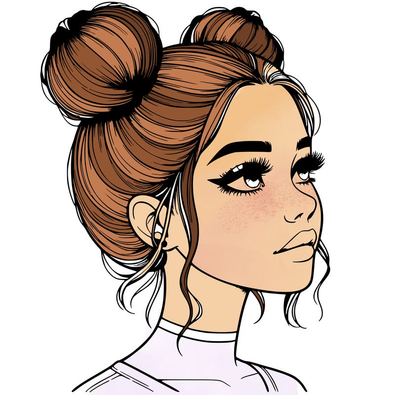 realistic girl with buns on the top of her head