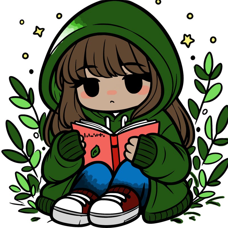 girl in oversized hoodie reading a book