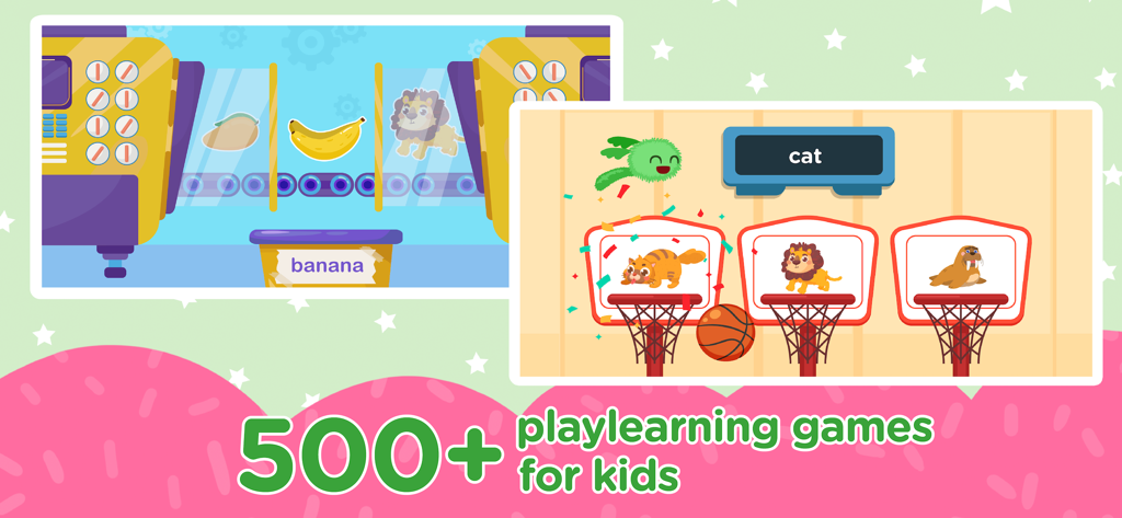 Educational games for kids to learn English vocabulary through interactive animal and fruit puzzles
