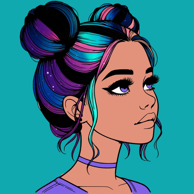 realistic girl with buns on the top of her head