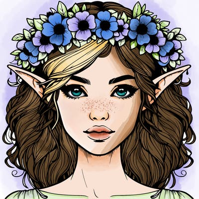realistic female elf with flower crown