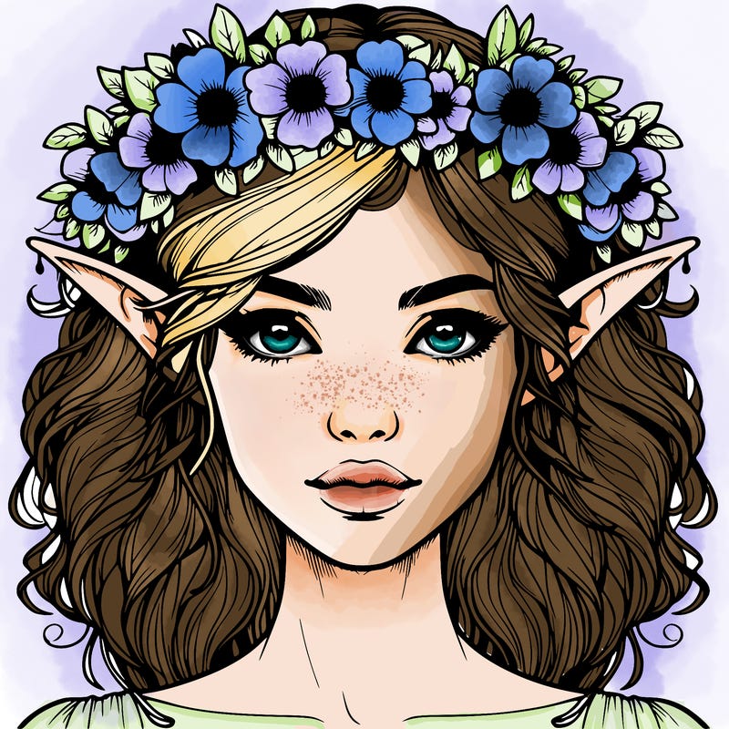 realistic female elf with flower crown