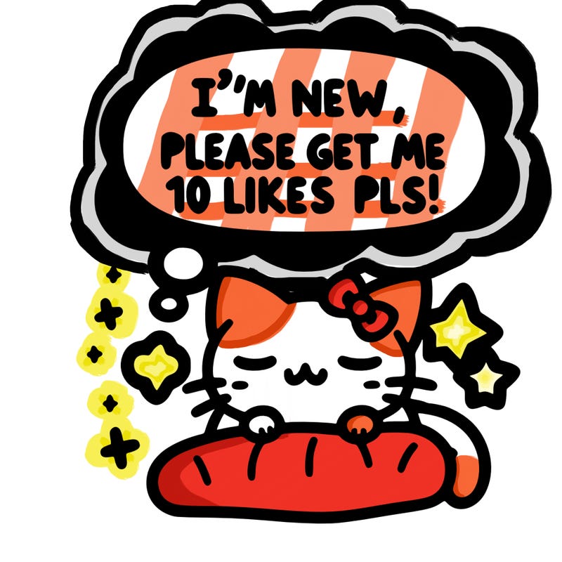 kitty taking a nap dream talking and saying "i'm new, please get me at least 10 likes pls!!"