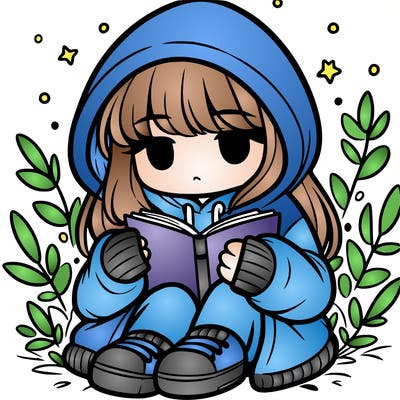 girl in oversized hoodie reading a book