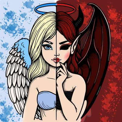 realistic angel half demon