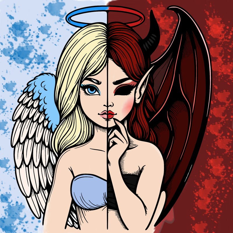 realistic angel half demon