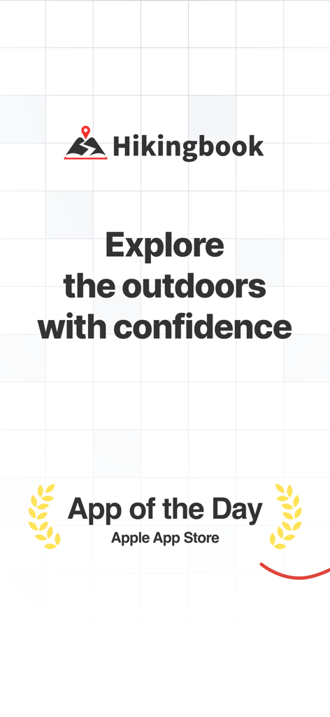 Hikingbook: Hike, Bike & Run - Hikingbook app promotional screen featuring the Apple App Store App of the Day award badge and the slogan Explore the outdoors with confidence.