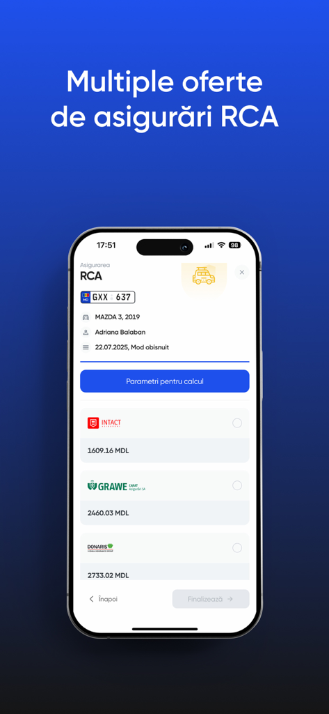 Omnis - Asigurări Online - Comparación de múltiples ofertas de seguros de coche RCA en la aplicación móvil Omnis