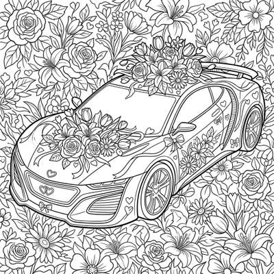 Discover a truly unique Mother's Day coloring experience featuring a sleek concept car adorned with beautiful floral bouquets and ribbons. This intricate page offers a delightful blend of innovation and heartfelt appreciation.