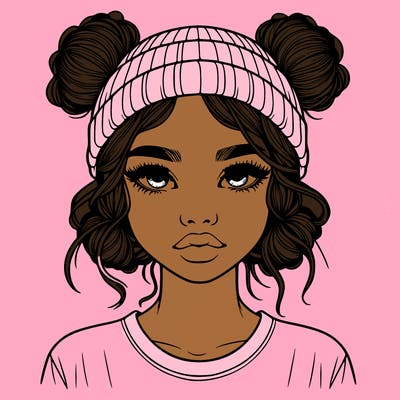 realistic girl with buns in her hair with a beanie on