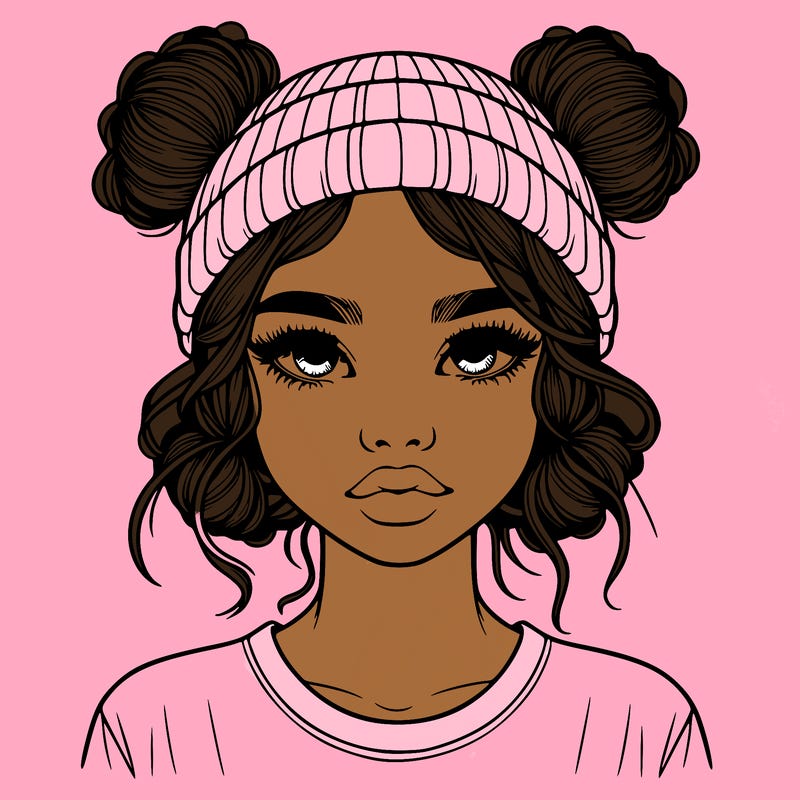 realistic girl with buns in her hair with a beanie on