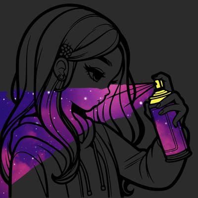 a realistic girl spray painting