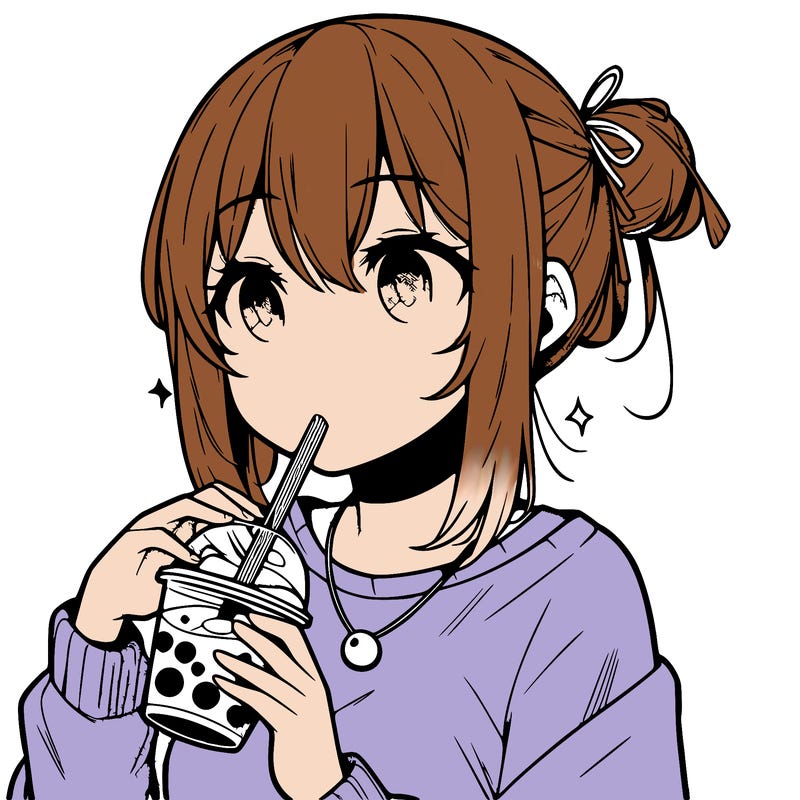 manga character drinking boba