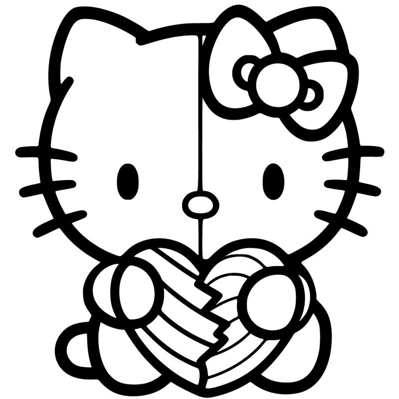 hello kitty holding a heart easy to draw with a split