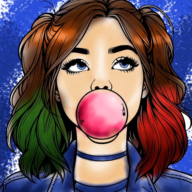 realististic girl blowing bubble -gum