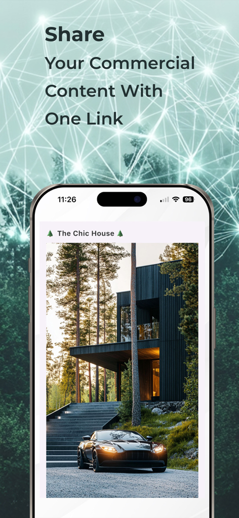 Smartphone zeigt eine hochwertige Immobilienbroschüre, die über einen einzigen Link mit der Airswop-App geteilt wird