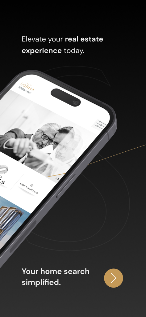 ONE Sobha App - A smartphone displaying the ONE Sobha App interface for luxury real estate and home search.