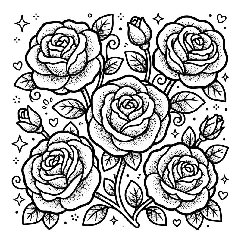 Discover the charm of this Kawaii Dot Work Rose coloring page, blending adorable Japanese-inspired style with intricate dot work shading. This delightful floral design promises a uniquely satisfying coloring experience for enthusiasts of all skill levels.