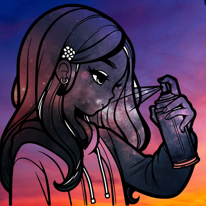 a realistic girl spray painting