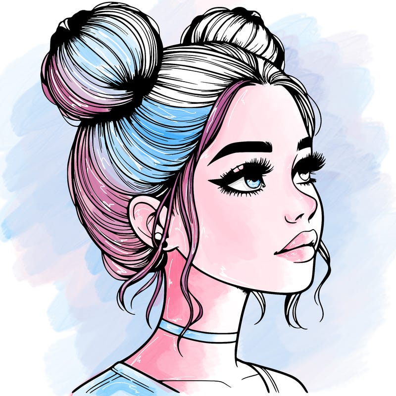 realistic girl with buns on the top of her head