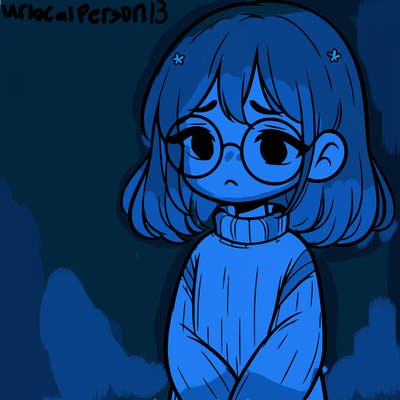 sad girl with glasses in a sweater