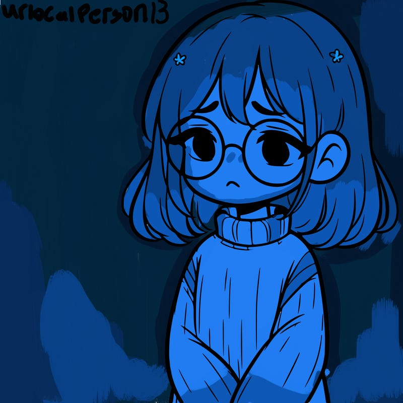 sad girl with glasses in a sweater