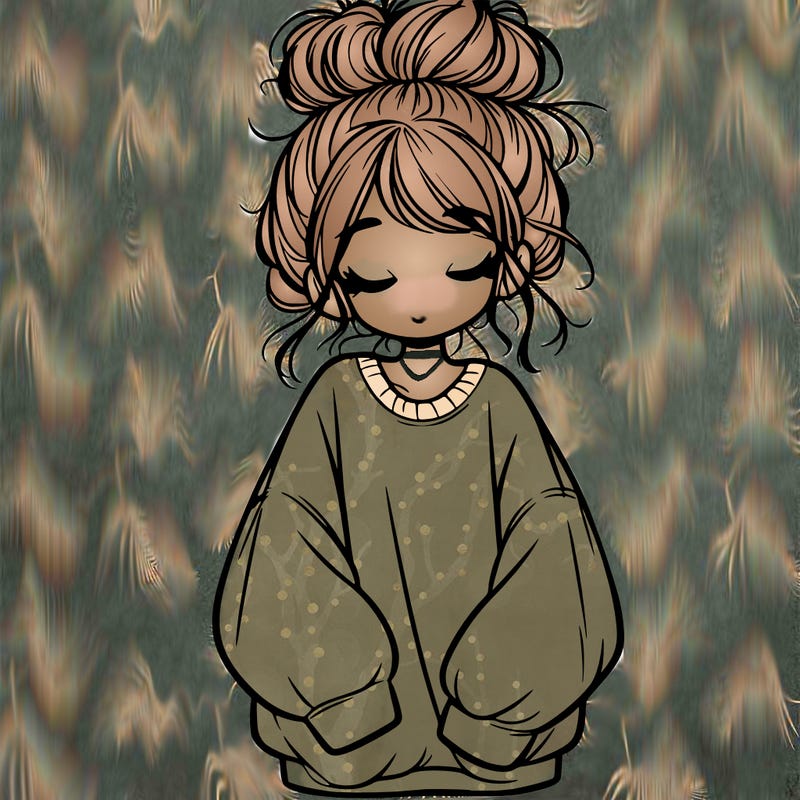 girl with baggy sweatshirt and messy bun