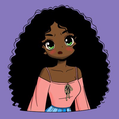 a black anime girl with long afro hair