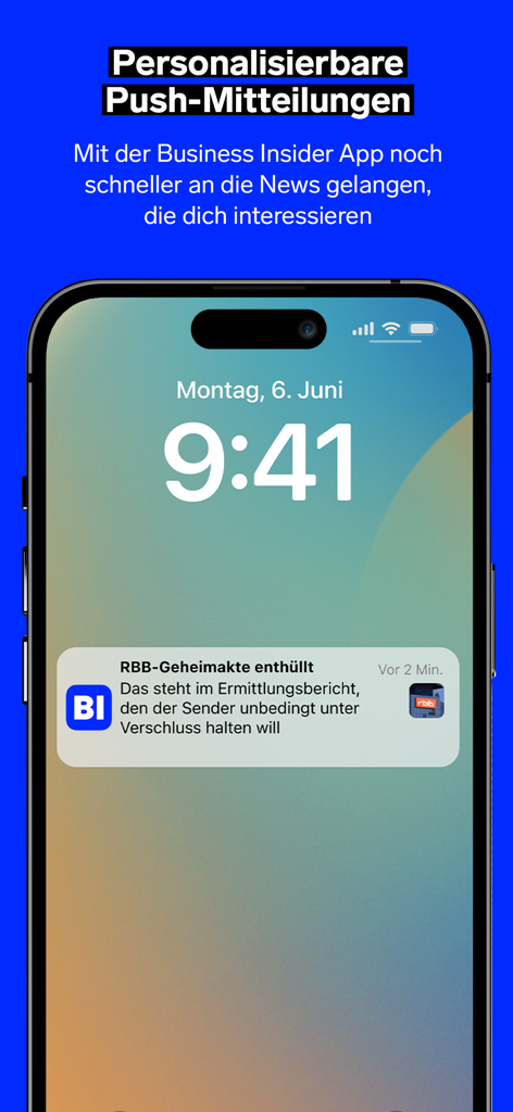 Business Insider Deutschland - iPhone zeigt eine Business Insider Deutschland-Nachrichtenbenachrichtigung auf dem Sperrbildschirm an