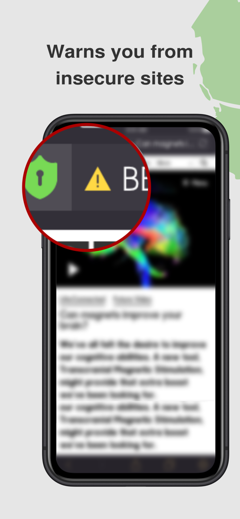 SnowHaze Browser-Oberfläche mit einem Sicherheitswarnsymbol für unsichere Websites