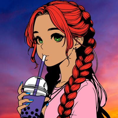 realistic girl with braided hair drinking boba