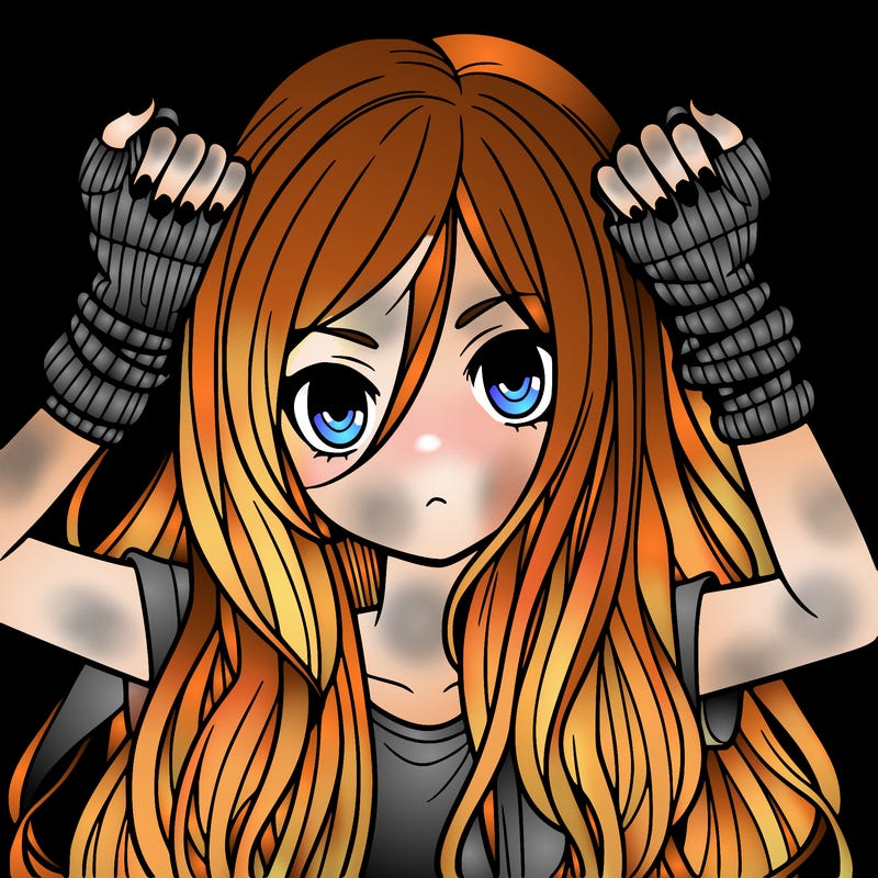 long haired girl with fingerless gloves