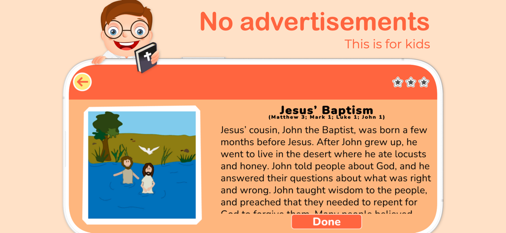 I Read: The Bible app for kids - A screenshot of the I Read Bible app for kids showing the story of Jesus baptism with text and illustration